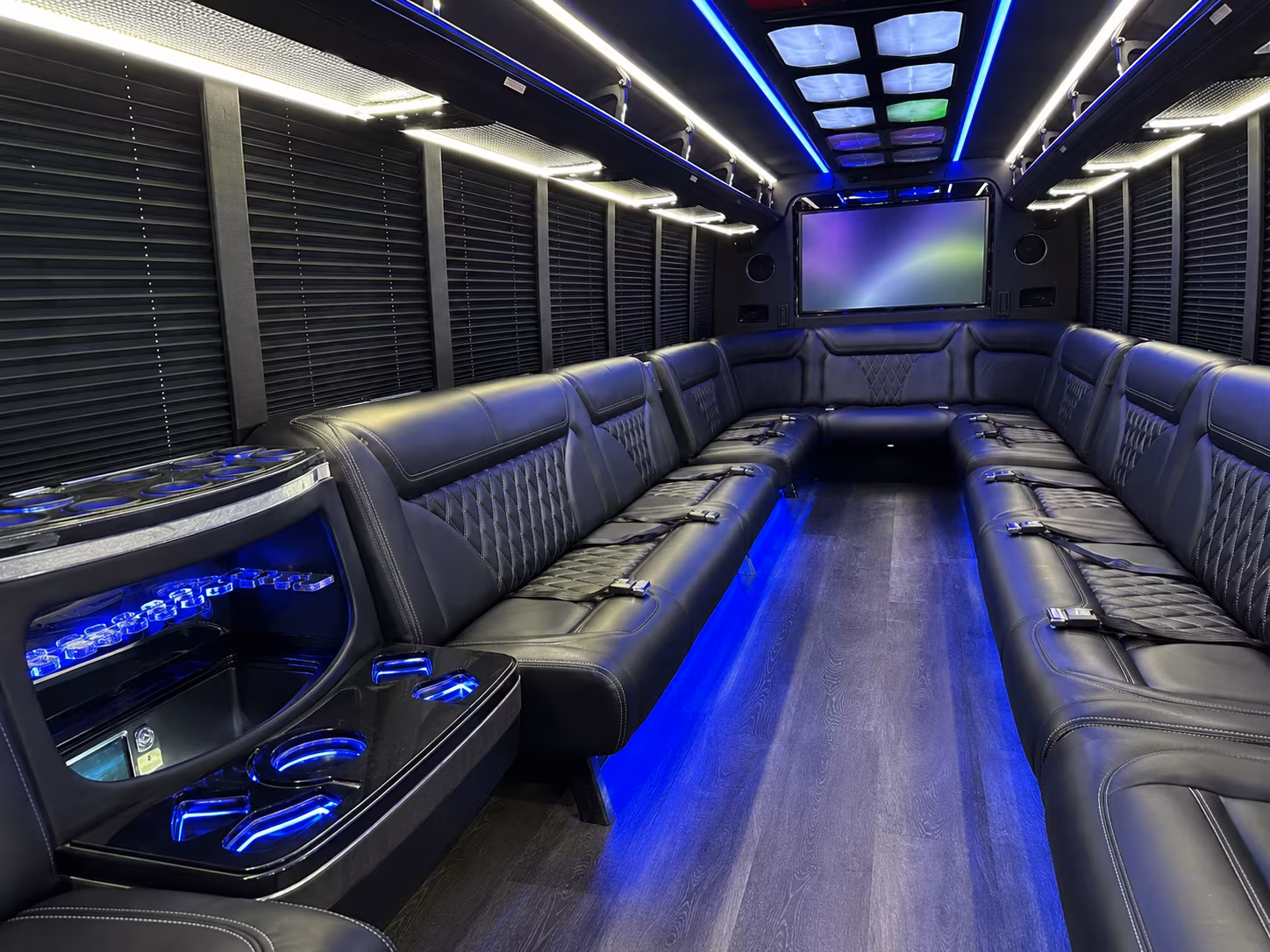 flint 20 passenger party bus inside