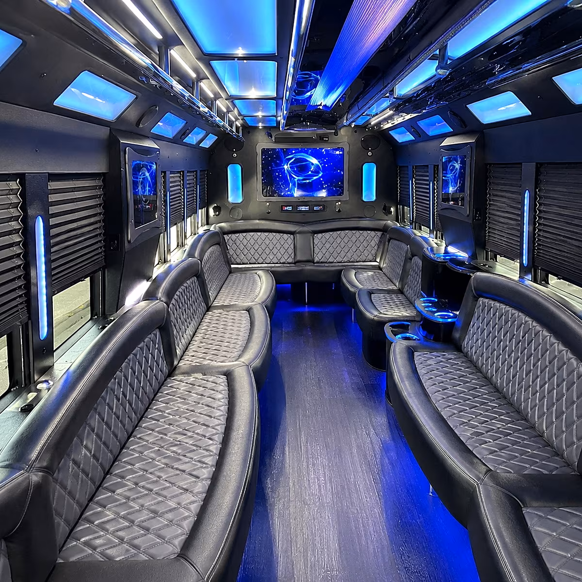 flint 50 passenger party bus interior